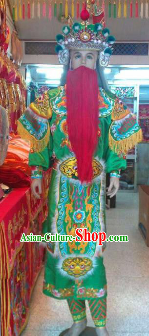 Traditional Chinese Beijing Opera Takefu Costume General Embroidered Green Clothing and Hat for Men