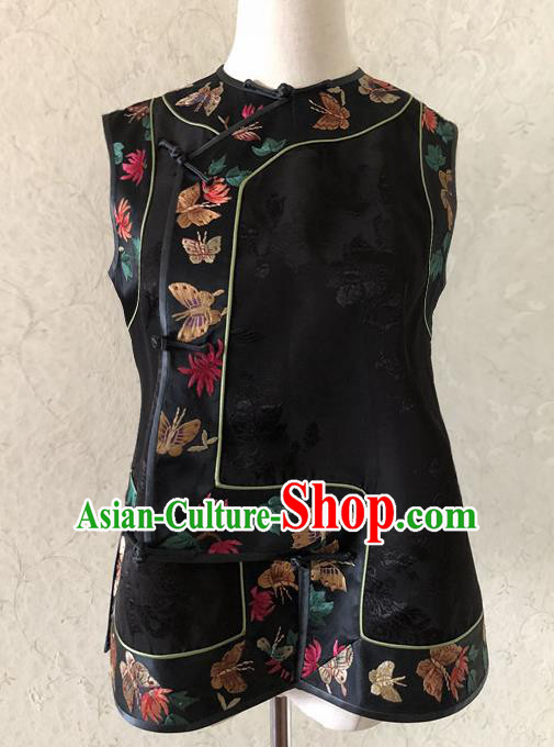 Traditional Chinese Handmade Embroidered Costume Tang Suit Embroidered Black Brocade Vest for Women