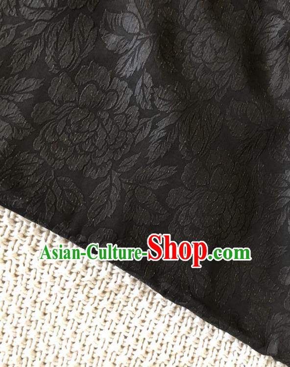 Asian Chinese Traditional Fabric Classical Peony Pattern Black Brocade Cheongsam Cloth Silk Fabric