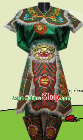 Traditional Chinese Beijing Opera General Costume Takefu Embroidered Green Clothing for Adults