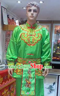 Traditional Chinese Beijing Opera Swordsman Green Costume Takefu Embroidered Clothing for Adults