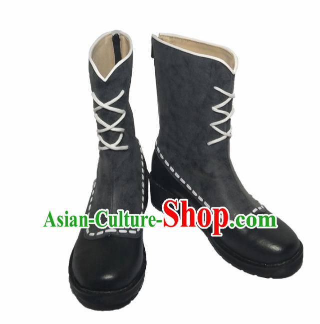 Asian Chinese Cosplay Shoes Cartoon Swordsman Grey Boots for Men