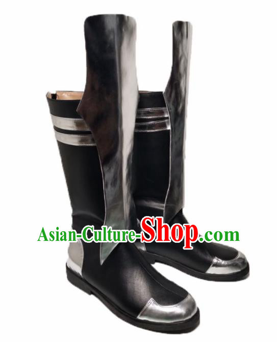 Asian Chinese Cosplay Cartoon Shoes Ancient Swordsman Black Boots for Men