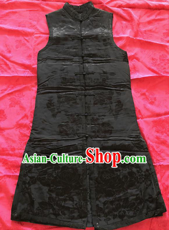 Traditional Chinese Handmade Costume Tang Suit Brocade Waistcoat Embroidered Black Vest for Women