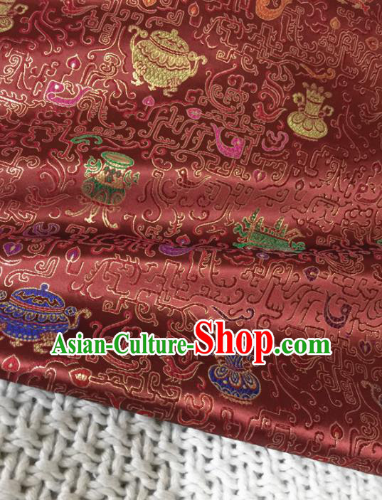 Asian Chinese Traditional Purplish Red Silk Fabric Royal Pattern Brocade Cheongsam Cloth Silk Fabric