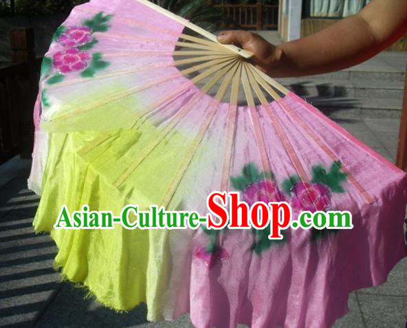 Traditional Chinese Crafts Folding Fan China Folk Dance Fans Pink Silk Fans