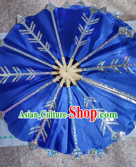 Traditional Chinese Crafts Folding Fan China Folk Dance Fans Blue Circular Fans