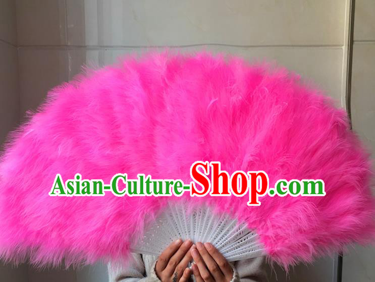 Traditional Chinese Crafts Folding Fan China Folk Dance Pink Feather Fans