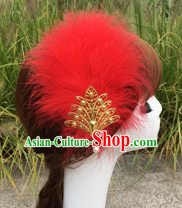 Traditional Chinese Bride Hair Accessories Folk Dance Red Feather Hair Stick for Kids