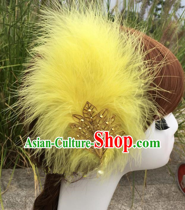 Traditional Chinese Bride Hair Accessories Folk Dance Yellow Feather Hair Stick for Kids