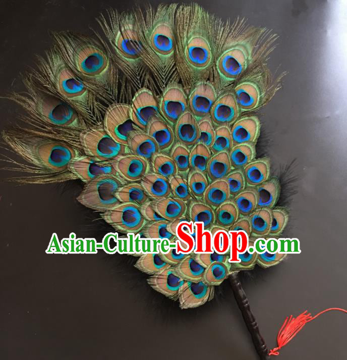 Traditional Chinese Crafts Peacock Feather Palace Fan China Folk Dance Fans