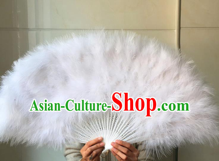 Traditional Chinese Crafts Folding Fan China Folk Dance White Feather Fans