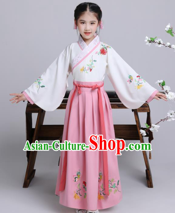 Chinese Ming Dynasty Princess Costume Ancient Peri Pink Hanfu Clothing for Kids