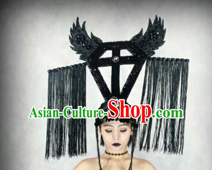 Professional Stage Performance Hair Accessories Brazilian Carnival Black Feather Headwear for Women
