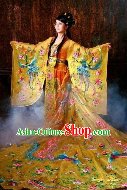 Chinese Ancient Queen Embroidered Costume Tang Dynasty Imperial Empress Trailing Hanfu Dress for Women