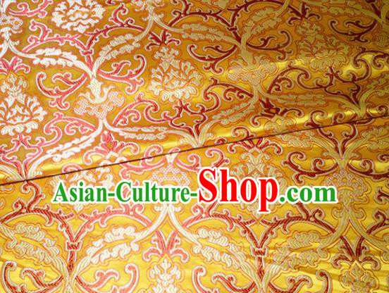 Chinese Traditional Yellow Silk Fabric Cheongsam Tang Suit Brocade Palace Pattern Cloth Material Drapery