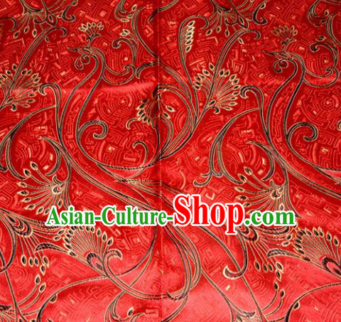 Chinese Traditional Red Silk Fabric Tang Suit Brocade Cheongsam Peacock Tail Pattern Cloth Material Drapery