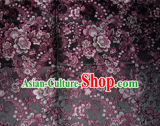 Chinese Traditional Silk Fabric Tang Suit Black Brocade Cheongsam Classical Purple Pattern Cloth Material Drapery