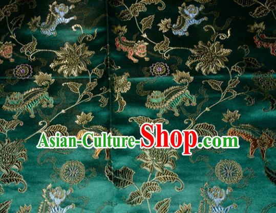 Kylin Pattern Chinese Traditional Green Silk Fabric Tang Suit Brocade Cloth Cheongsam Material Drapery