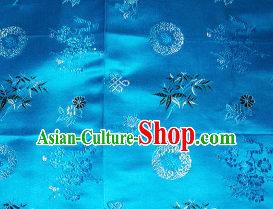 Chinese Traditional Cheongsam Blue Silk Fabric Tang Suit Brocade Classical Plum Blossom Orchid Bamboo Chrysanthemum Pattern Cloth Material Drapery