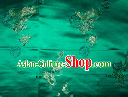 Wedding Classical Dragons Phoenix Pattern Chinese Traditional Green Silk Fabric Tang Suit Brocade Cloth Cheongsam Material Drapery