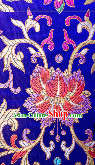 Chinese Traditional Royalblue Brocade Fabric Tang Suit Classical Flowers Pattern Silk Cloth Cheongsam Material Drapery