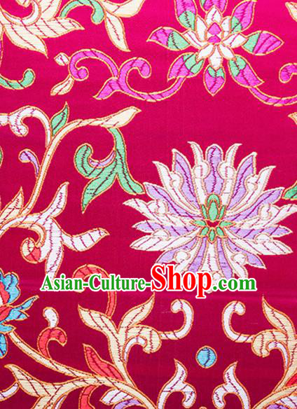 Chinese Traditional Wine Red Brocade Fabric Tang Suit Classical Flowers Pattern Silk Cloth Cheongsam Material Drapery