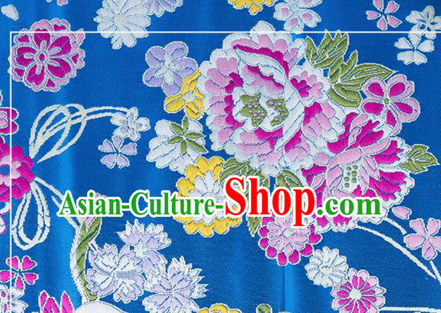 Chinese Traditional Brocade Fabric Tang Suit Blue Silk Cloth Cheongsam Material Drapery