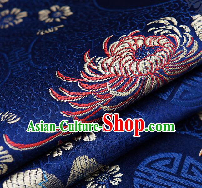 Chinese Traditional Navy Brocade Fabric Chrysanthemum Pattern Tang Suit Silk Cloth Cheongsam Material Drapery