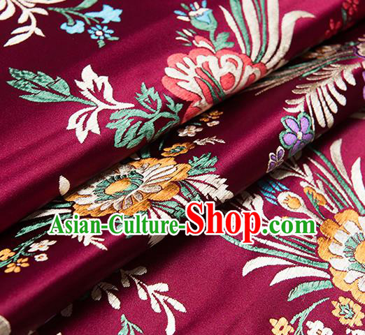 Chinese Traditional Begonia Pattern Tang Suit Wine Red Brocade Fabric Silk Cloth Cheongsam Material Drapery