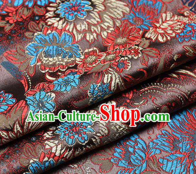 Chinese Traditional Tang Suit Brown Brocade Fabric Peony Pattern Silk Cloth Cheongsam Material Drapery