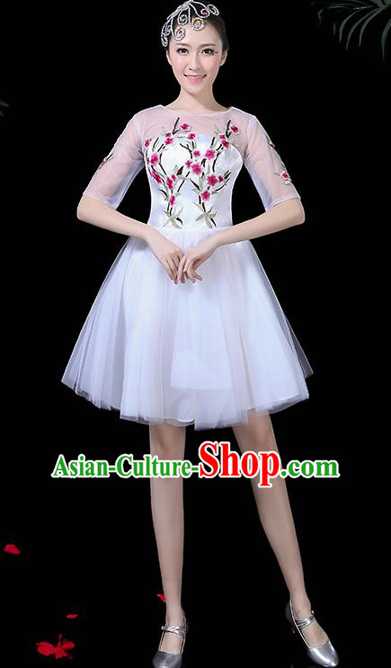 Professional Modern Dance Costume Chorus White Bubble Veil Dress for Women