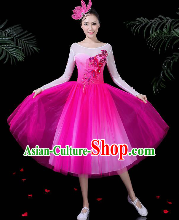 Professional Stage Performance Modern Dance Costume Chorus Rosy Dress for Women