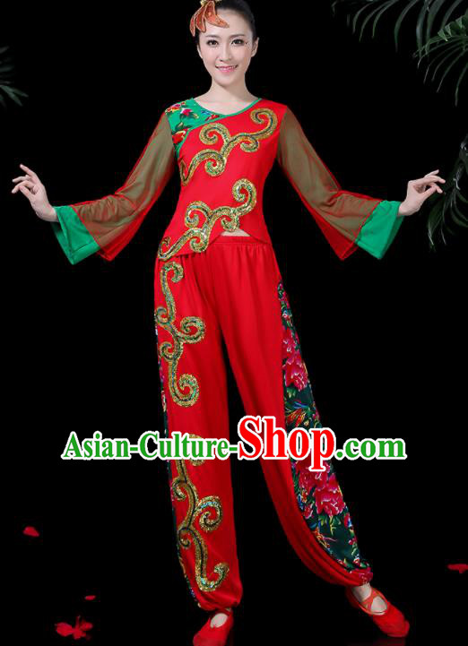 Chinese Classical Dance Red Costume Traditional Folk Dance Yangko Clothing for Women