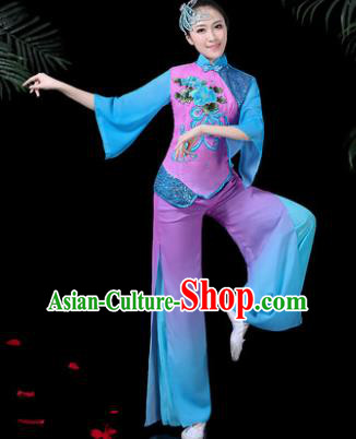 Chinese Classical Umbrella Dance Purple Costume Traditional Folk Dance Yangko Clothing for Women