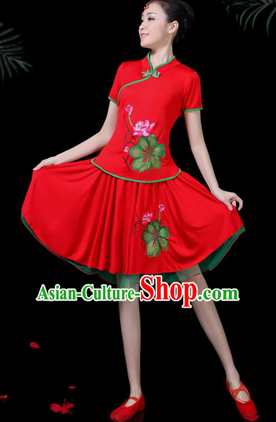Chinese Classical Lotus Dance Red Costume Traditional Folk Dance Yangko Clothing for Women