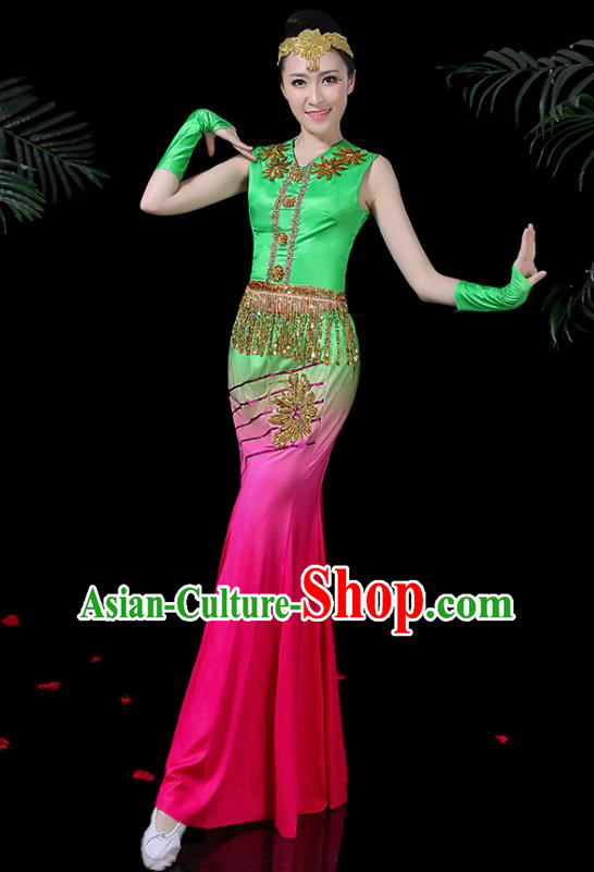 Chinese Traditional Classical Dance Rosy Dress Dai Minority Peacock Dance Clothing for Women