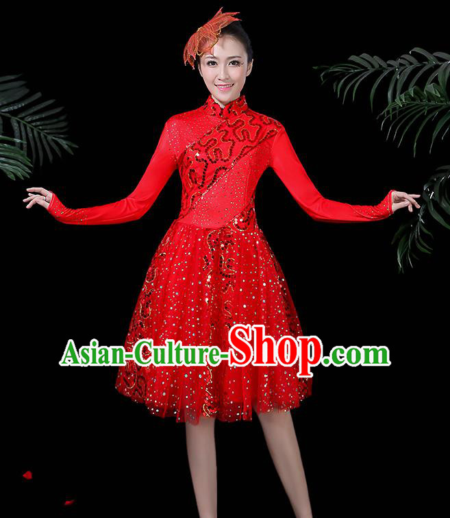 Professional Modern Dance Costume Stage Performance Chorus Red Dress for Women