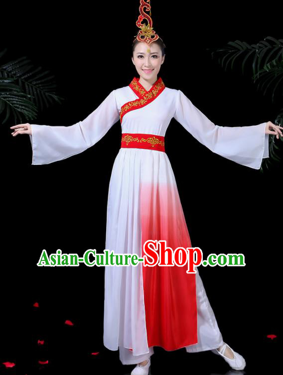 Chinese Classical Dance Yangko White Costume Traditional Folk Dance Fan Dance Clothing for Women