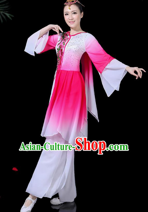 Traditional Fan Dance Rosy Dress Chinese Classical Dance Umbrella Dance Costume for Women