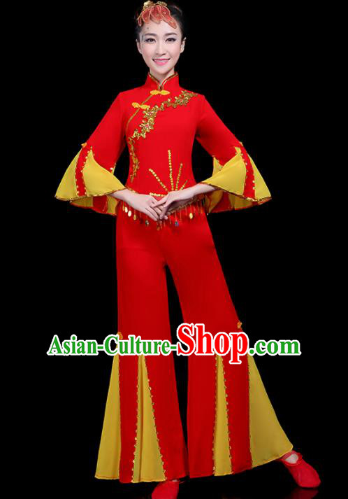 Traditional Fan Dance Yangko Red Costumes Chinese Folk Dance Umbrella Dance Costume for Women