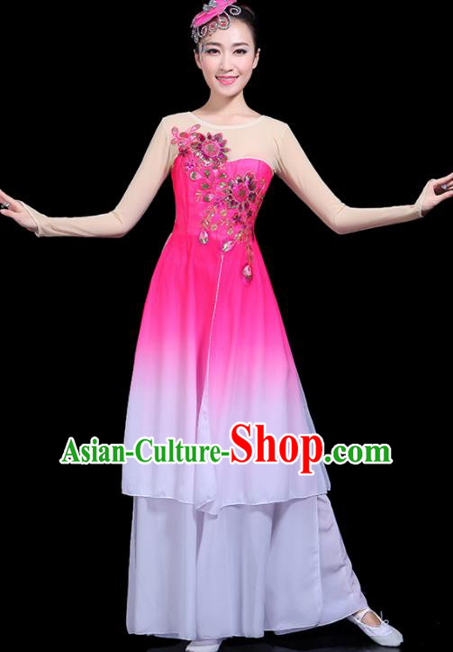 Traditional Classical Jasmine Flower Dance Pink Dress Chinese Folk Dance Umbrella Dance Costume for Women