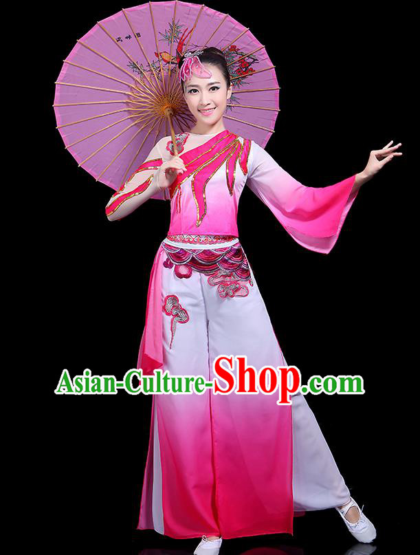 Traditional Classical Dance Rosy Clothing Chinese Folk Dance Umbrella Dance Costume for Women