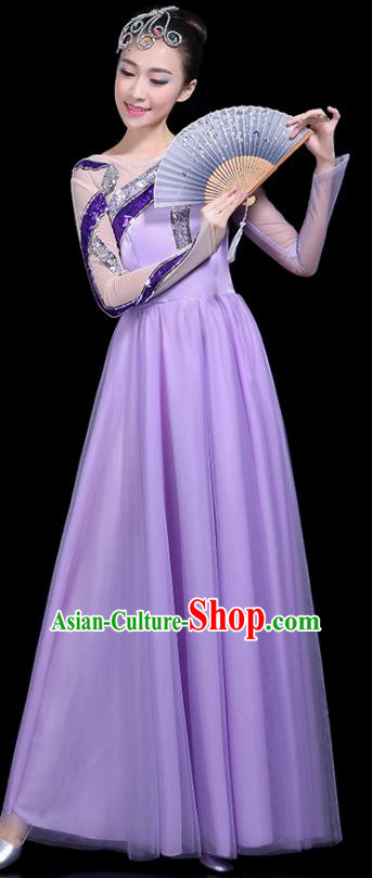 Professional Dance Modern Dance Costume Stage Performance Chorus Purple Long Dress for Women