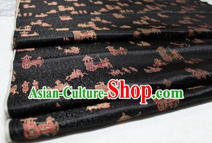 Chinese Traditional Cheongsam Cloth Tang Suit Carriage Pattern Black Brocade Fabric Silk Material Drapery