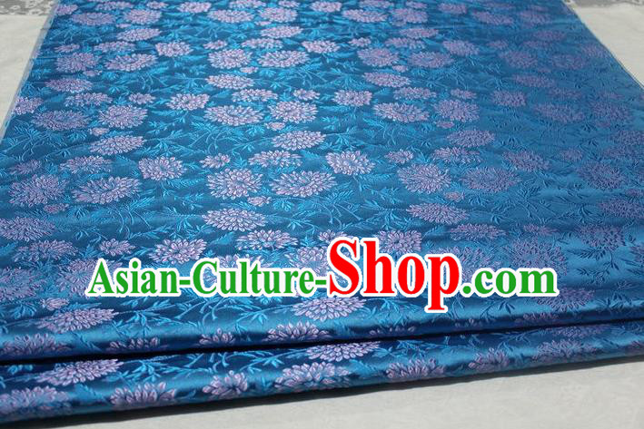 Chinese Traditional Cloth Cheongsam Blue Brocade Fabric Tang Suit Silk Material Drapery