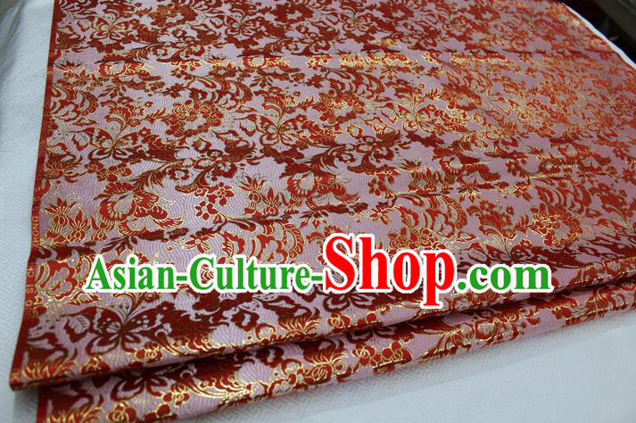 Chinese Traditional Cloth Mongolian Robe Red Brocade Fabric Tang Suit Silk Material Drapery