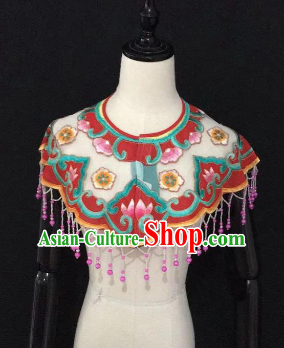 Chinese Traditional Beijing Opera Diva Accessories Peking Opera Costume Embroidered Red Cloud Tippet for Adults