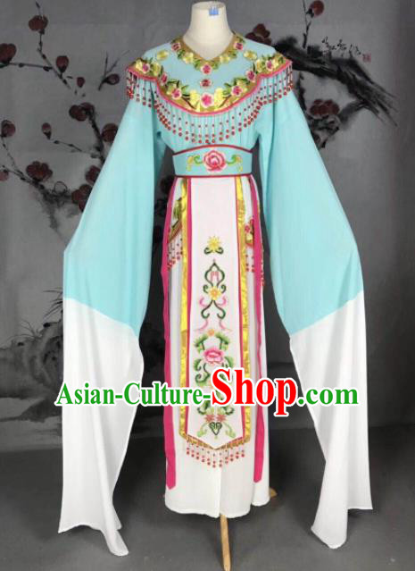 Chinese Traditional Beijing Opera Princess Blue Dress Peking Opera Actress Costume for Adults