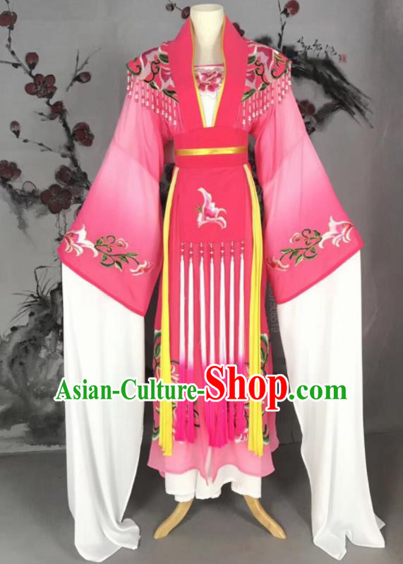 Chinese Traditional Beijing Opera Princess Rosy Hanfu Dress Peking Opera Diva Water Sleeve Costume for Adults
